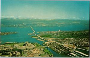 Aerial View Evergreen Point Floating Bridge Lake Washington Vintage Postcard P08