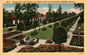 Orange Vista, Gardens, San Marcos Hotel, Bungalows, Chandler, Arizona, Postcard