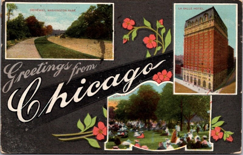 Postcard Multiple Views Greetings from Chicago, Illinois Advertising Tourism