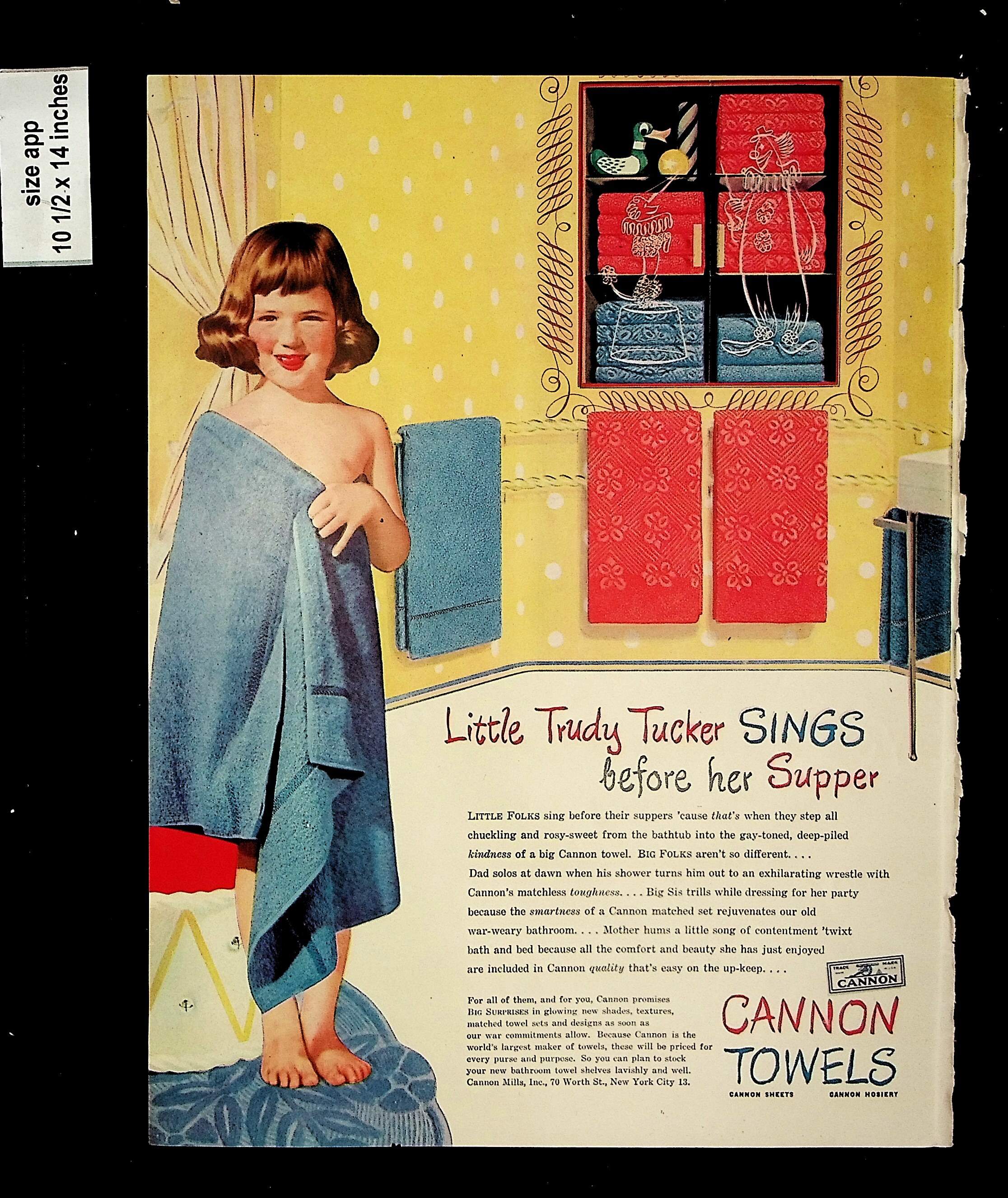 1945 Cannon Towels Little Trudy Tucker Vintage Print Ad 9938