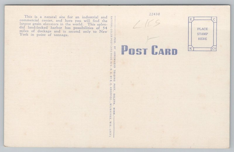 Ship~Loading Grain On Boat Duluth-Superior Harbor~Vintage Postcard