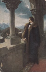 B580 King Ludwig II of Bavaria Neuschwanstein Castle balcony Ferdinand Leeke art