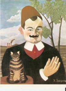 H.  Rouiseau. Portrait of Pierre  Lotu, with a cat Fine painting, modern Engl