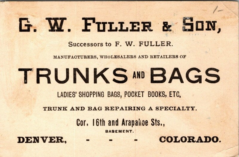 Victorian Trade Card - GW Fuller - DENVER COLORADO