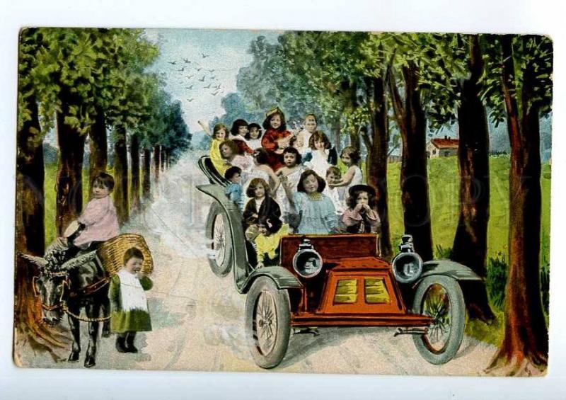 214956 Donkey MULTIPLE BABIES in vintage Car COLLAGE Photo Old