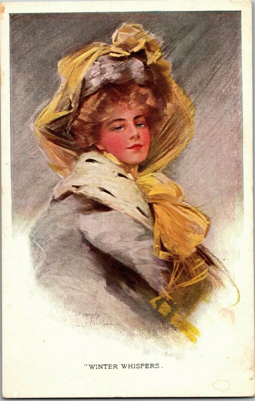 Beautiful Lady in Coat Winter Whispers Artist Philip Boileau Vtg Postcard A04