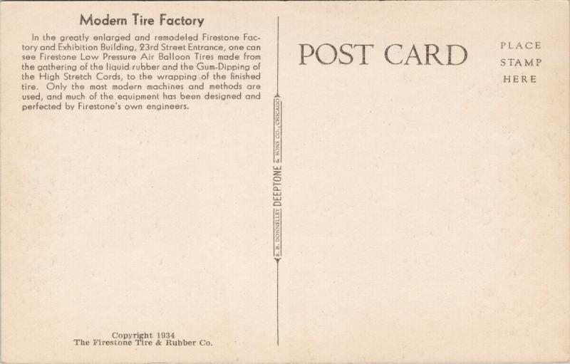 Firestone Tire and Rubber Co. Firestone Factory Worlds Fair Linen Postcard E62