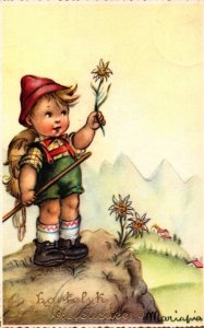 Boy With A Flower Vintage Postcard 09.88