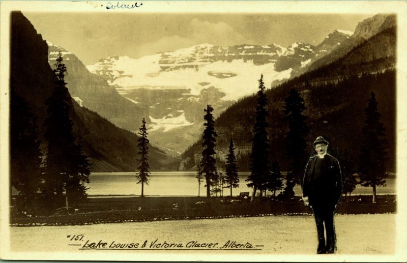 RPPC Lake Louise Alberta Add On Man Glued early Selfie? Real Photo Postcard