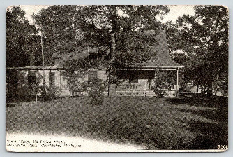 Clarklake Michigan~Ma-Le-Na Park~Castle West Wing~Lattice Porch~Near Us~1907 PC 