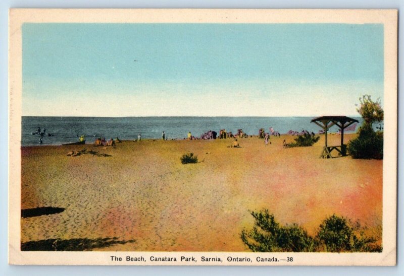 Sarnia Ontario Canada Postcard View Of The Beach Canatara Park c1930's Vintage