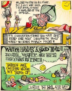 2~Postcards Vintage VACATION COMICS  Bathing Beauties & Where The Hell Are We