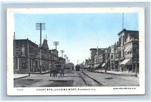 KANKAKEE, IL Illinois ~ COURT STREET SCENE c1900s TROLLEY CAR Postcard