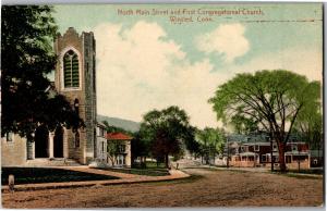 North Main Street, First Congregational Church Winsted CT c1914 Vtg Postcard Q28