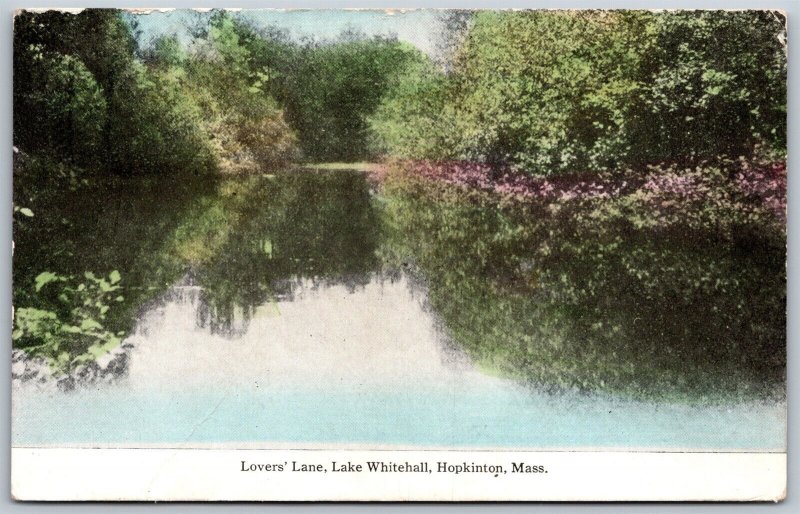 Vtg Hopkinton Massachusetts MA Lovers Lane Lake Whitehall 1910s View Postcard