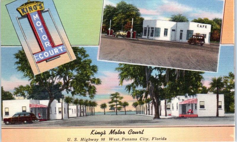 PANAMA CITY, FL Florida  KING'S MOTOR COURT  c1950s Woody Roadside  Postcard