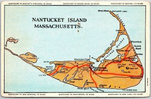 Map Nantucket To Martha's Vineyard To Woods Hole Boston Massachusetts Postcard