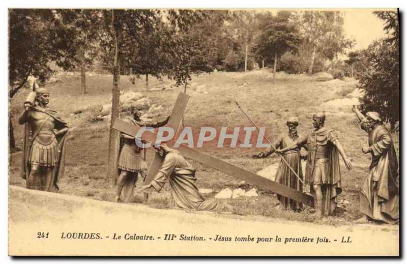 Old Postcard Lourdes Calvary lll e Station Jesus falls the permiere tois