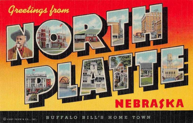 North Platte Nebraska Greetings From large letter linen antique pc Z49812