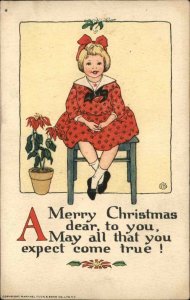 Tuck Glad Christmas Cute Little Girl in Red Dress Vintage Postcard