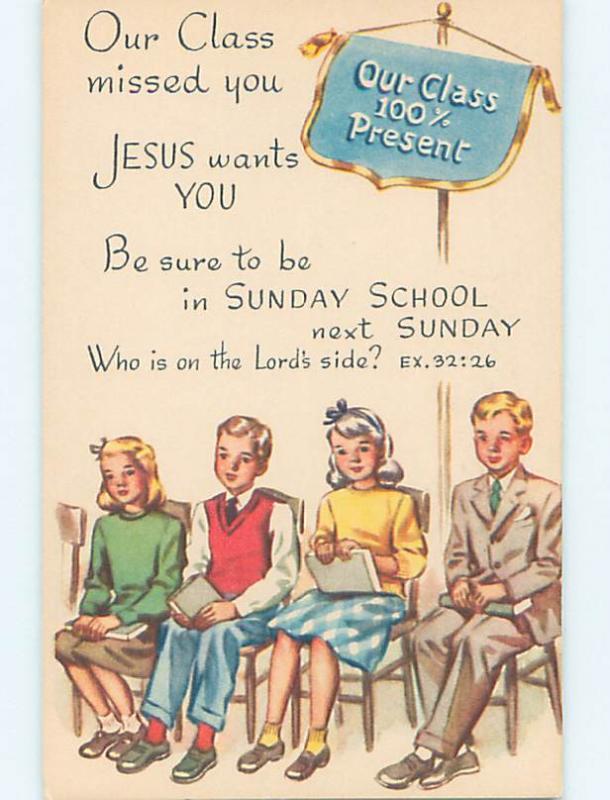 1950's EXODUS BIBLE QUOTE & WELL DRESSED KIDS AT BIBLE SCHOOL HJ4669