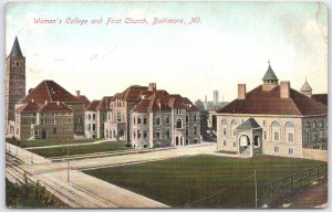 Vintage Women's College & First Church Baltimore MD Postcard 1908