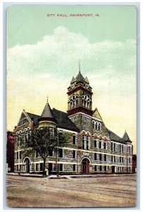 c1950's City Hall Building Clock Tower Dirt Road View Davenport Iowa IA Postcard