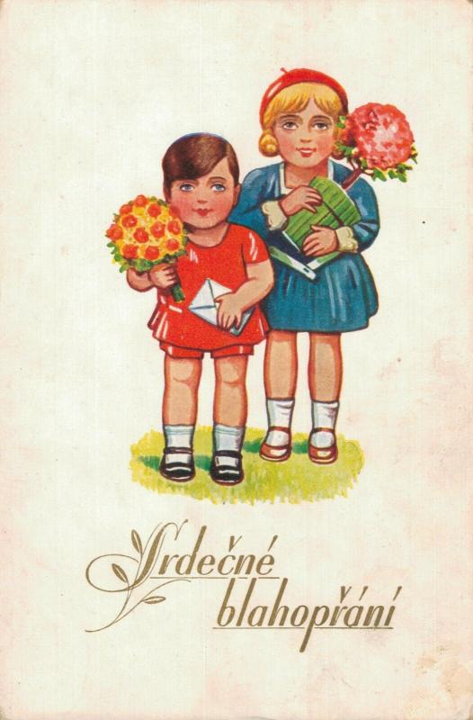 Happy Birthday Kids with flowers and an envelope 02.89