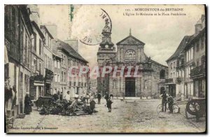 Old Postcard Moncontour Brittany Church St Mathurin and Place Penthieve