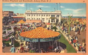 Vintage Postcard Kiddies Playland and Boardwalk Crowd Asbury Park New Jersey