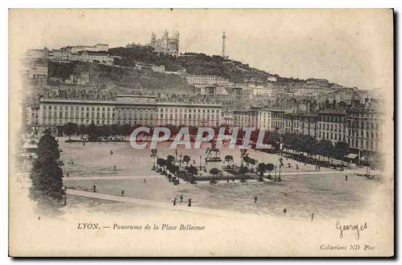 Old Postcard Lyon panorama from Place Bellecour