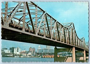 Peoria Illinois IL Postcard Partial Skyline Bridge Illinois River c1960 Vintage