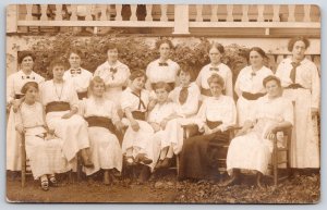 Group of Woman in White Dresses Portrait Photo in Yard RPPC Vintage Postcard