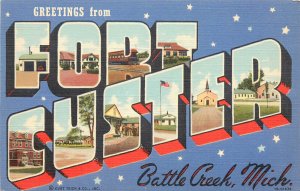 Curt Teich Large Letter WWII Postcard Fort Custer Battle Creek MI Training Camp