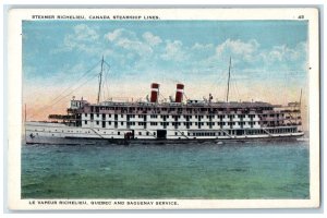 c1920's Steamer Richelieu Canada Steamship Lines Quebec and Saguenay Postcard