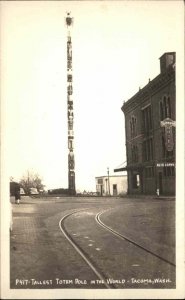 Tacoma Washington WA Tallest Totem Pole Real Photo Vintage Postcard