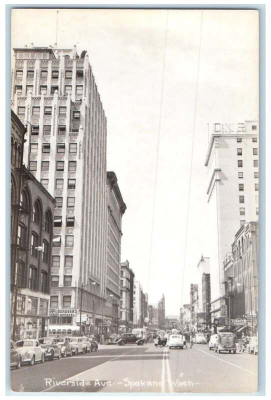 Riverside Avenue Cars Burdeen Apparel Spokane Washington WA RPPC Photo Postcard