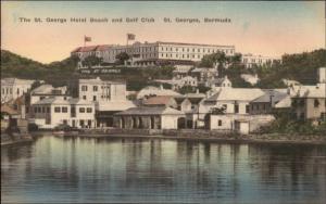 St. Georges Bermuda Hotel Beach & Golf Club Hand Colored Old Postcard