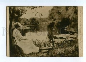 245963 BELLE Lady Reading BOOK Pond by OTEMAR vintage SALON PC