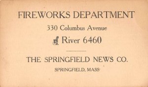 Springfield Massachusetts Fireworks Dept Springfield News Ad Postcard AA31201
