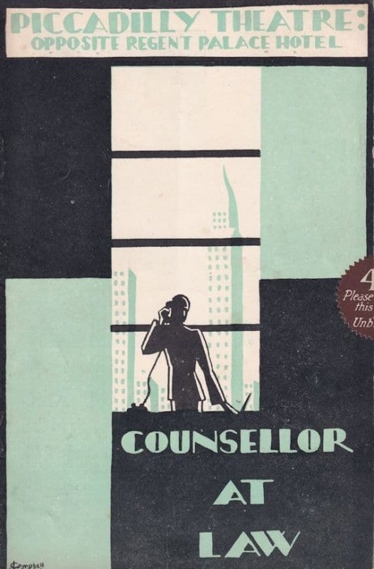 Counsellor At Law Piccadilly Elmer Rice Rare Theatre Programme