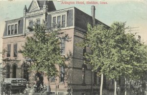 Postcard C-1910 Sheldon Iowa Arlington Hotel Simon hand colored 24-6224