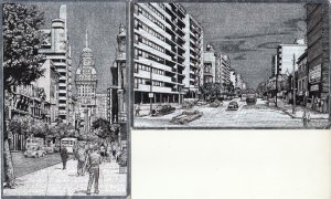 Uruguay Montevideo lot 2 postcards silver foil novelty Avenida Espana & 18 Julio 