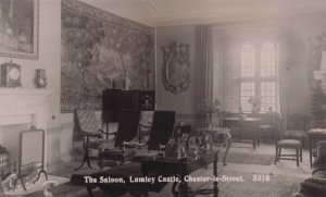 Saloon Lumley Castle Chester Le Street Co Durham Old Real Photo Postcard