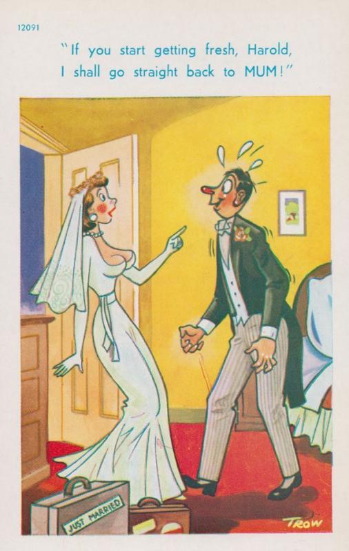 Bridegroom Bride Sexy Newlyweds Bedroom Naughty Wedding Night Mum Comic Postcard Topics