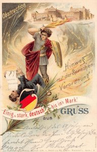 Patriotic 1897 St Michael Fights Language Ordinance Gruss aus postcard C358