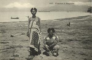 Mayotte, Native Girls on the Beach, Steamer (1899) Postcard
