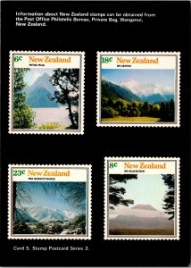 CONTINENTAL SIZE POSTCARD NEW ZEALAND FOUR MOUNTAIN 6C 18c 23c 8c STAMPS SCENE