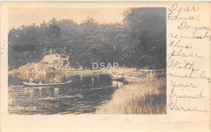 B68/ Kennebunk Maine Me RPPC Real Photo Postcard 1905 Rock Formation Lake Boats