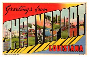 Postcard BIG LETTERS SCENE Shreveport Louisiana LA AR6604